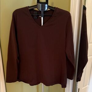 Lands' End Rich Brown Long Sleeve V-Neck Top